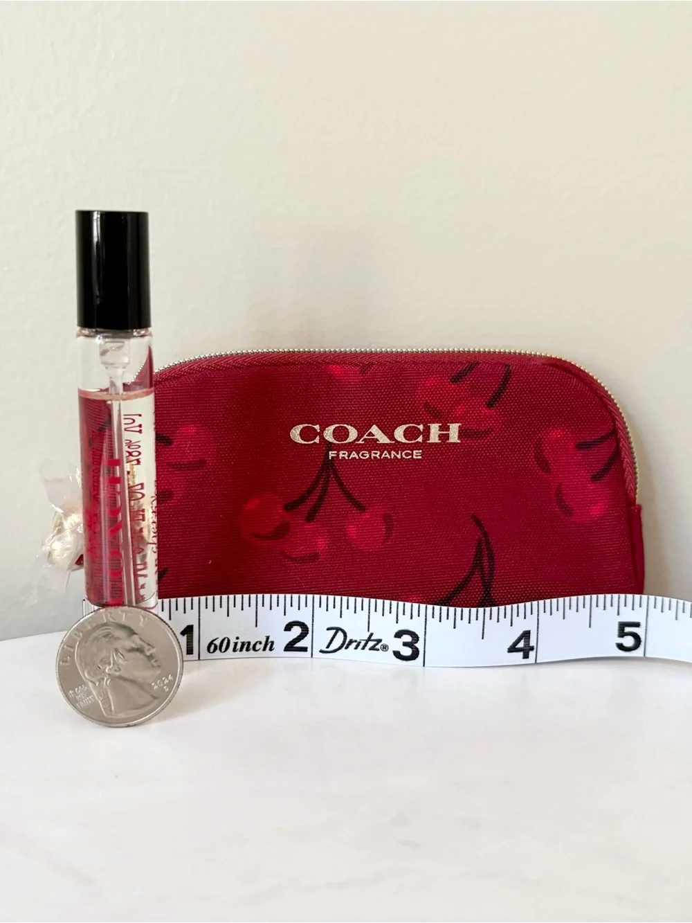NEW COACH Red Cherry EDP Cosmetic Pouch with Gold Hardware
